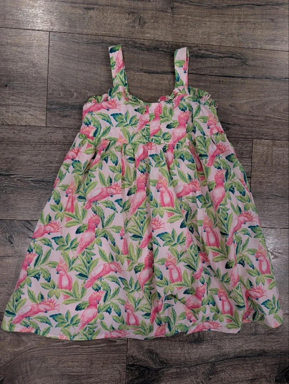 Janie & Jack Size 6 Pink Tropical Dress 100% Cotton Fully Lined Summer Vacation